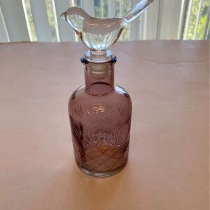 Pier 1 Purple Glass Bottle with Bird Stopper